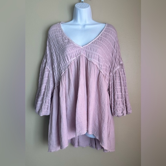We The Free Tops - Free People Pink Puffy Sleeve Shirt